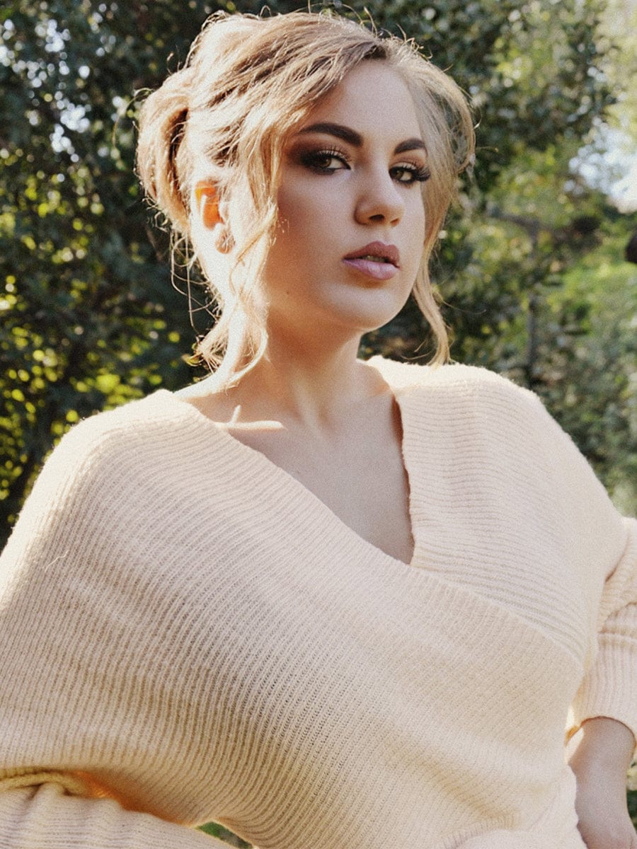 Chic V Neck Sweater Dress With Belt