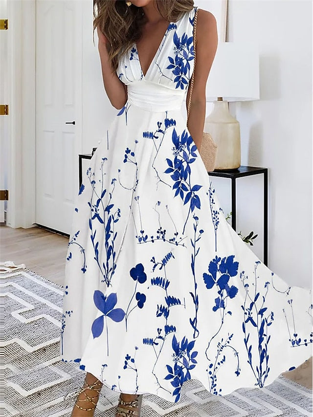 Women's Dress - Long Dress Maxi Dress Casual Dress Swing Dress A Line Dress Ombre Fashion Streetwear Outdoor Daily Date Print Sleeveless V Neck Dress Regular Fit White Pink Red Summer Spring S M L XL XXL