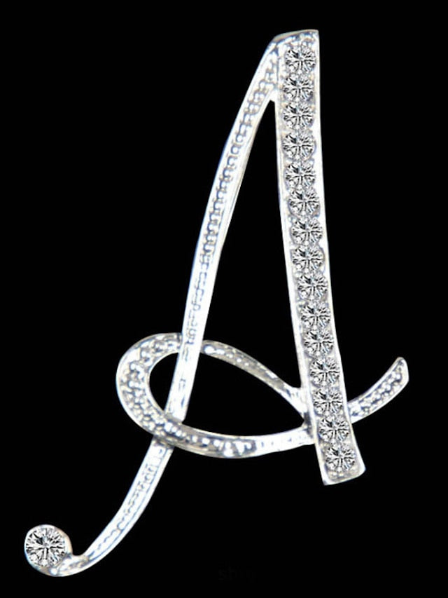 letter brooch pins initial rhinestone brooch for women crafts silvery m - LuckyFash™