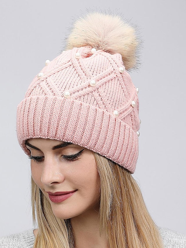 new women's wool knitted hat autumn and winter warm wool ball cap thickened wild face-lift travel hat - LuckyFash™