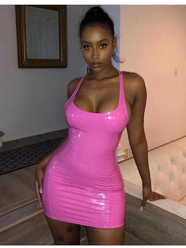 Women's Dress - Holiday Dress Bodycon Short Mini Dress Black Pink Red Sleeveless Pure Color Spring Summer Deep U Personalized Stylish Hot Party Slim 2023 S M L