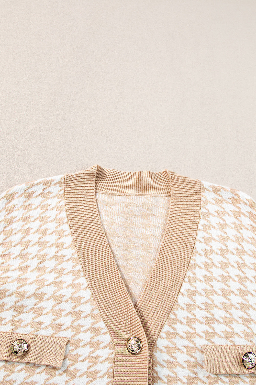 Khaki Contrast Edge Metal Button Slim Cardigan with Pockets