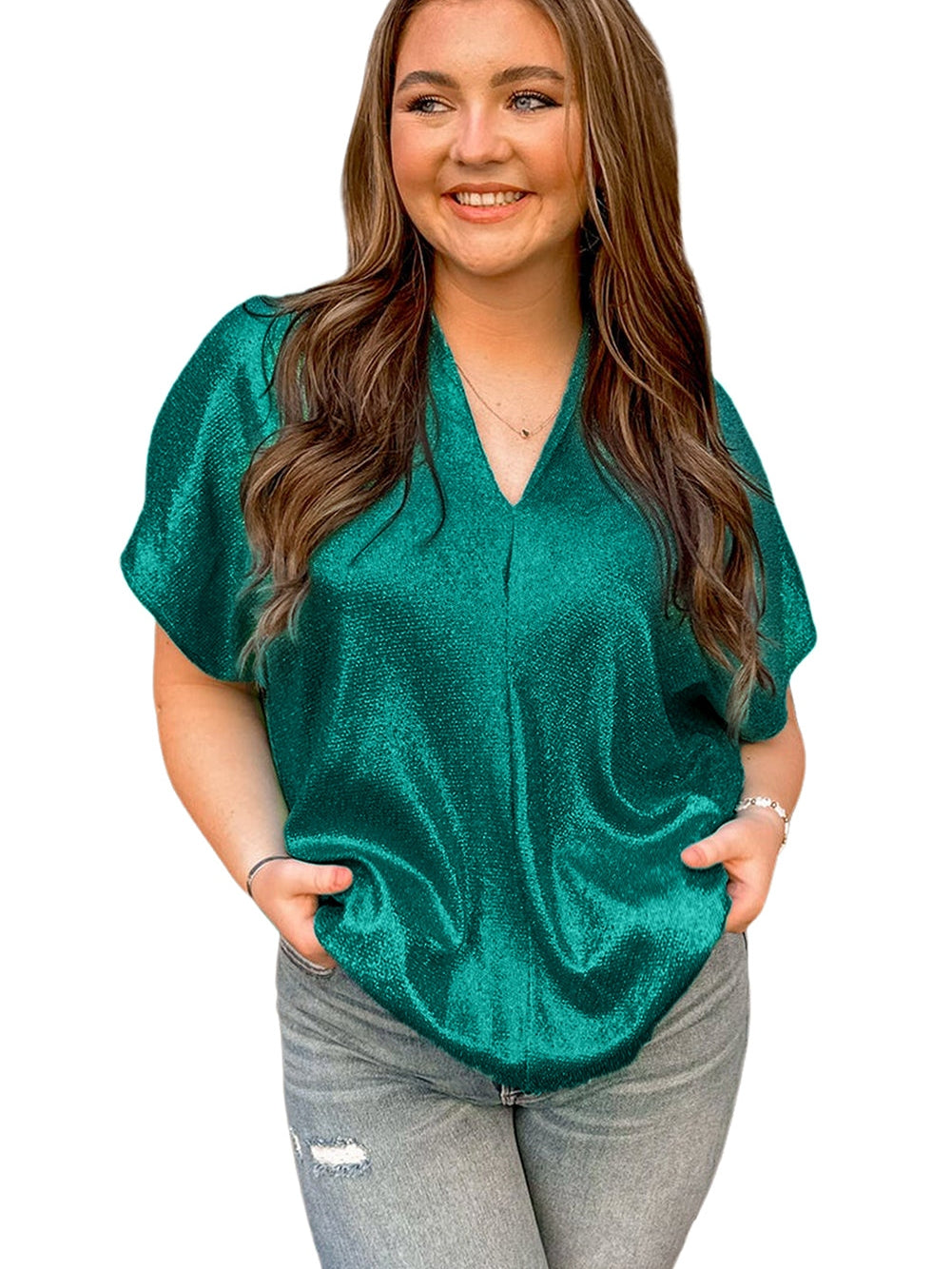 Glimmering Skobeloff V Neck Plus Size T-Shirt