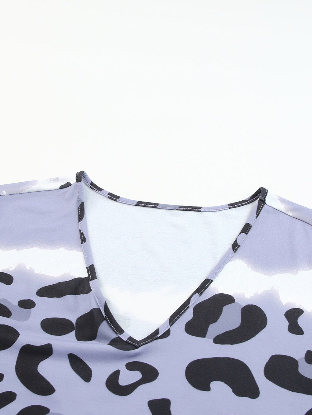 Leopard Color Block V Neck Plus Size T Shirt Dress