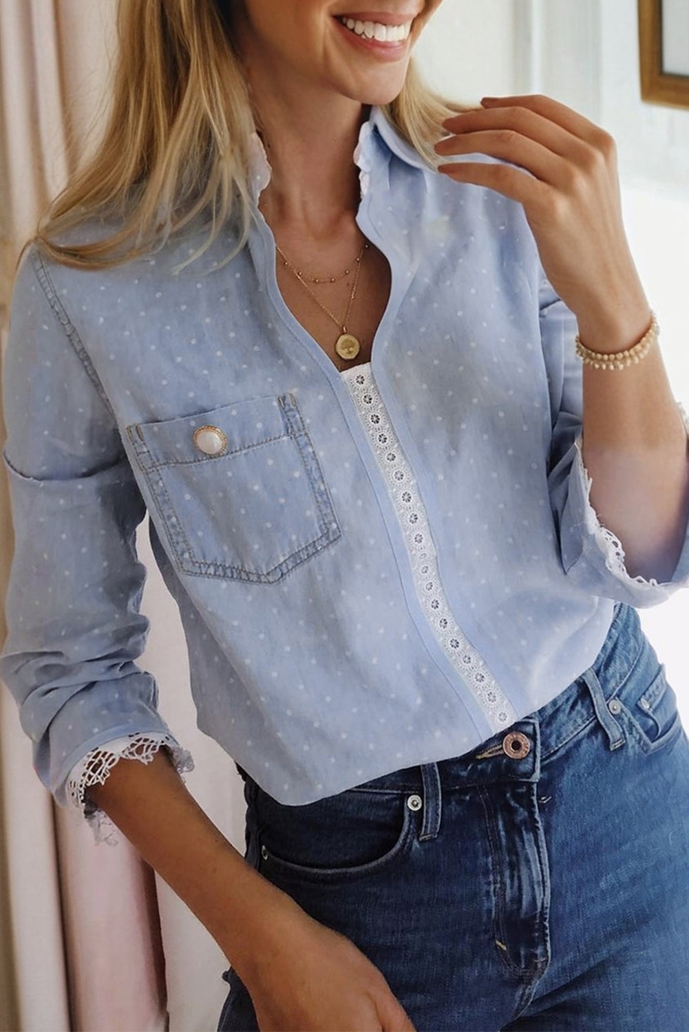 lace patchwork long sleeve blouse