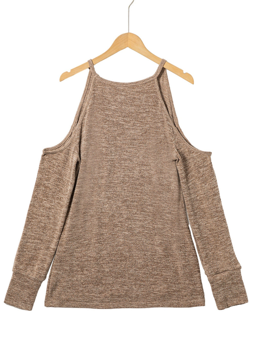 Khaki Marble Cold Shoulder Knit Top with Long Sleeves