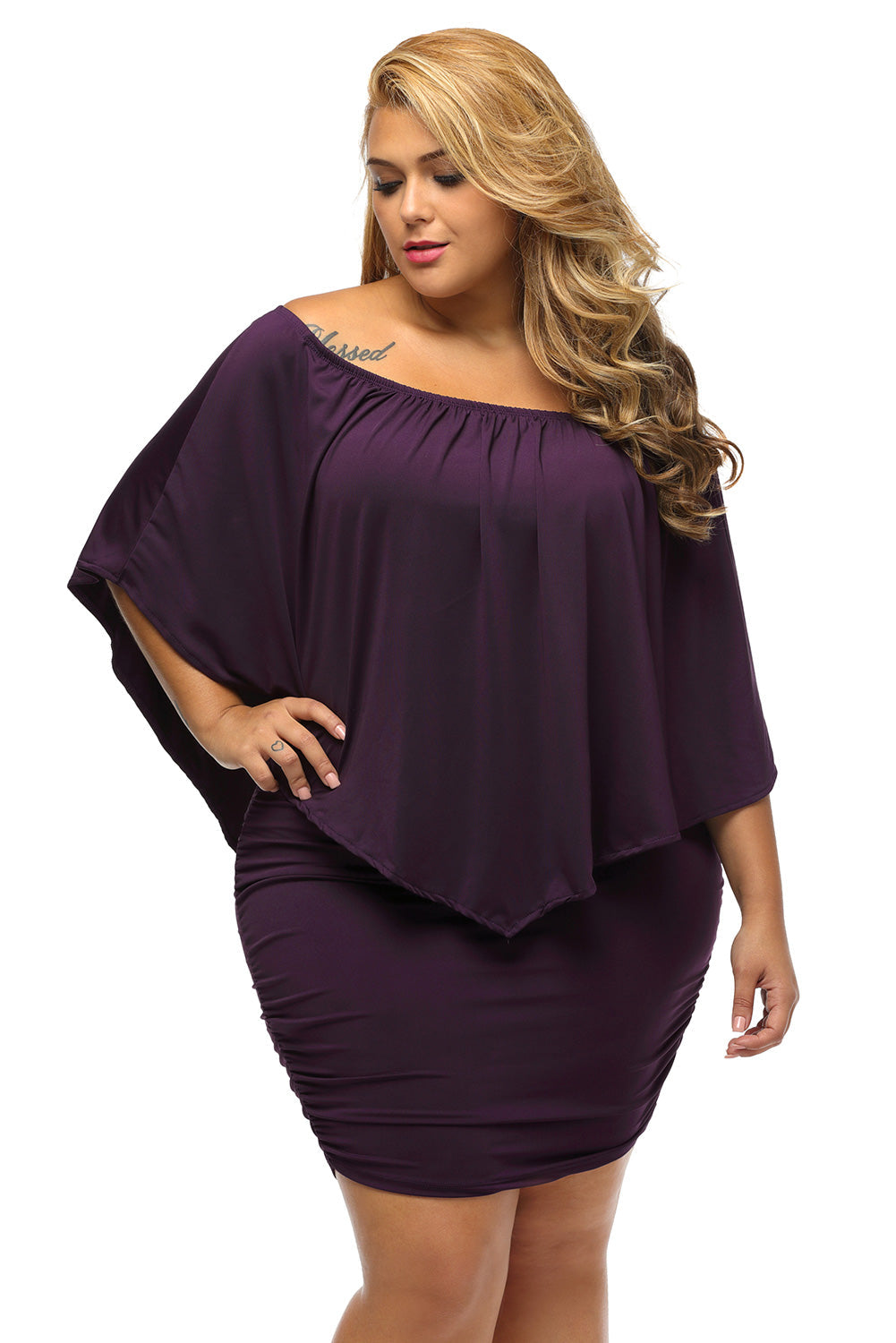 Layered Purple Plus Size Poncho Dress for Women