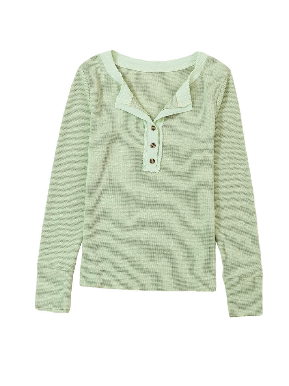 Green Textured Waffle Knit Henley Top