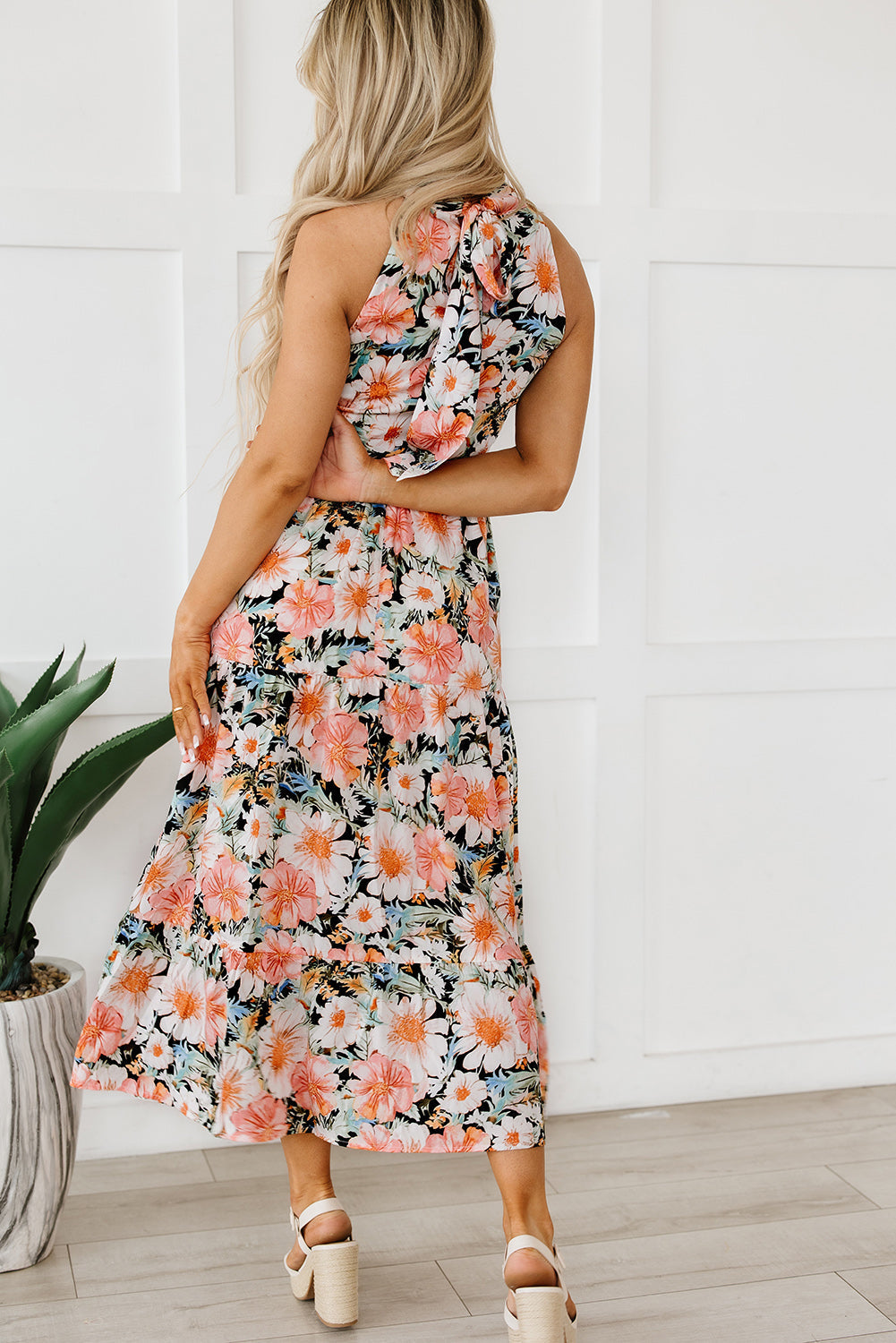 Floral V-Neck Off-Shoulder Short Sleeve Dress