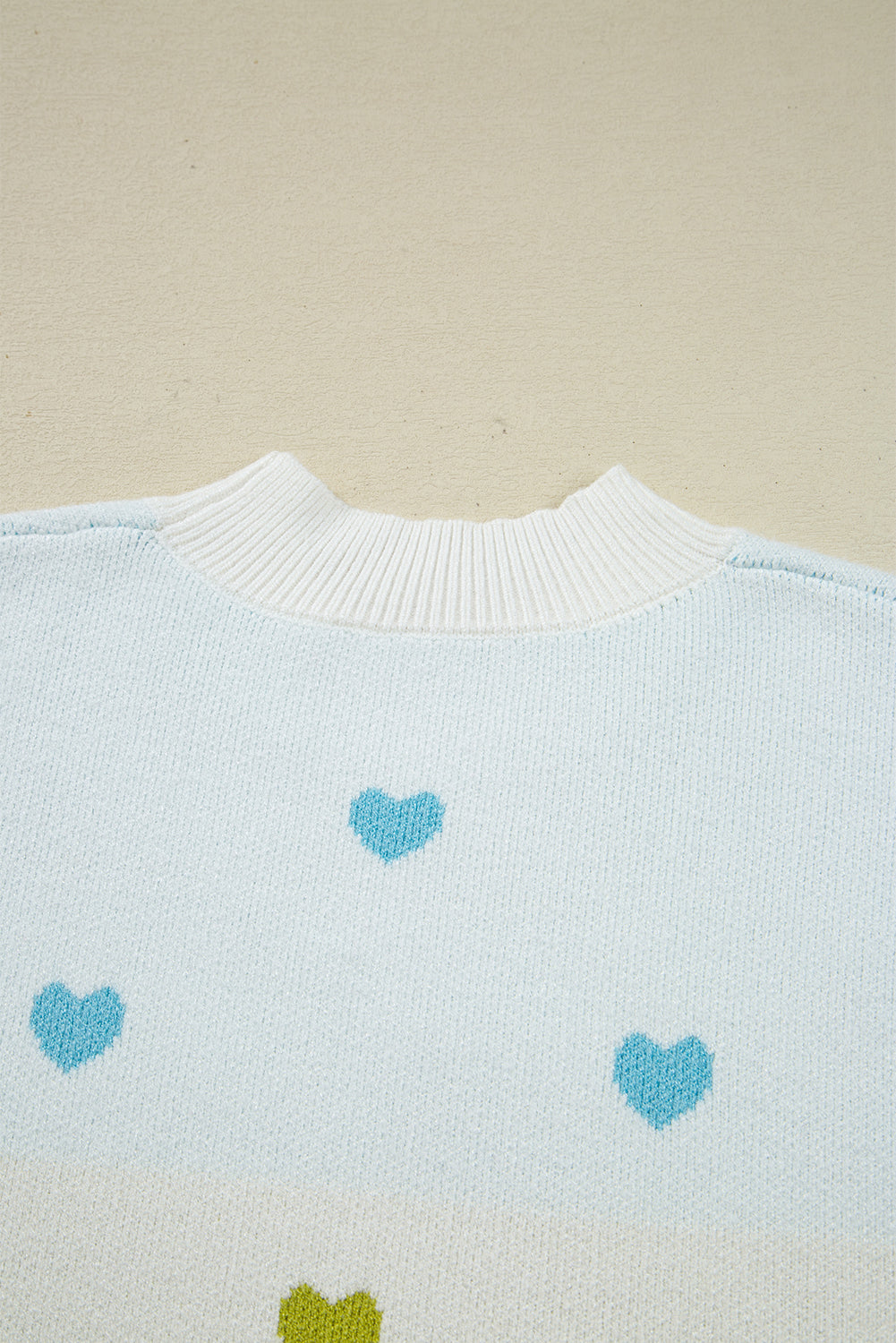 Multicolour Heart Pattern Colorblock Knit High Neck Baggy Sweater