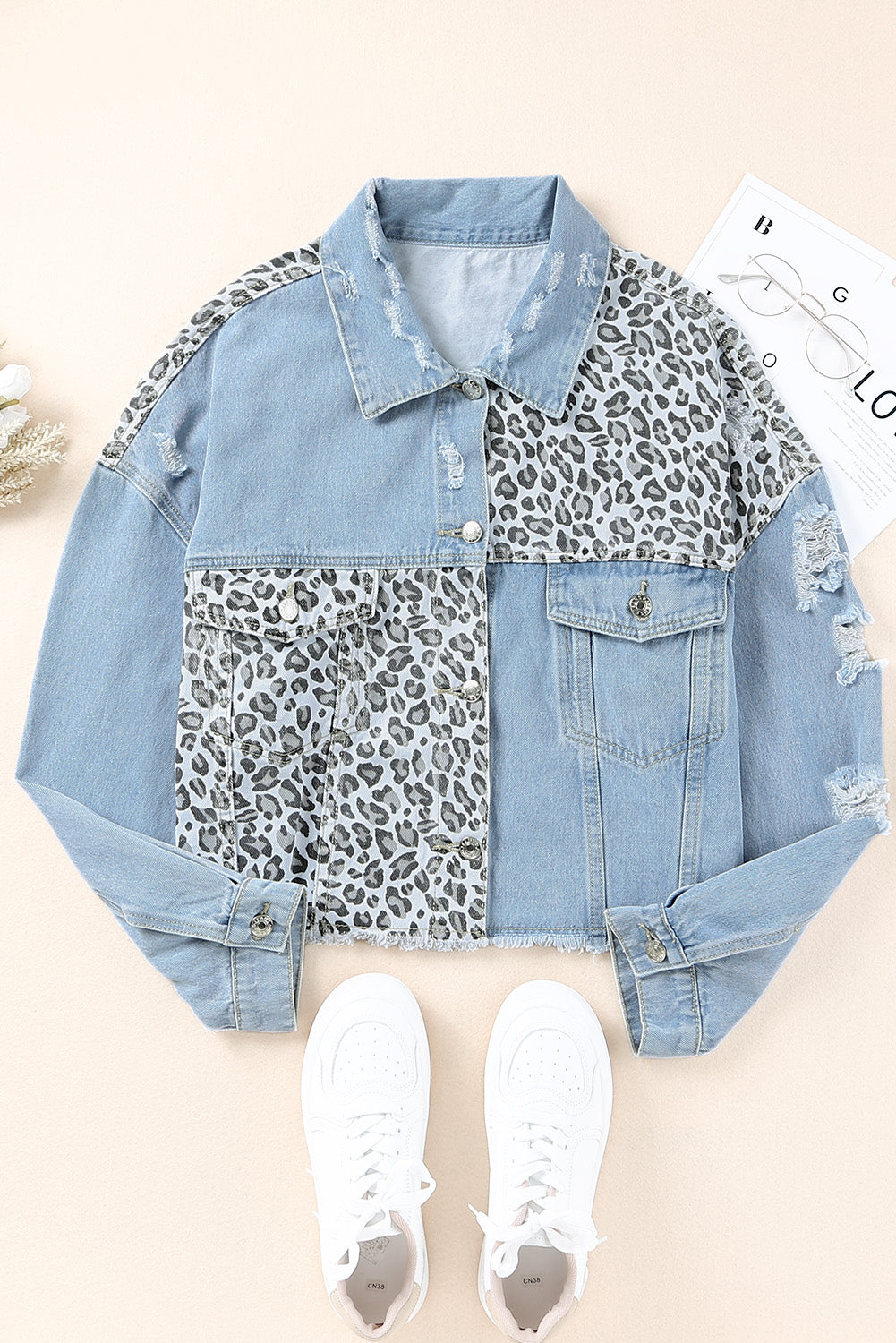 Leopard Patchwork Blue Denim Jacket for Curvy Fashionistas