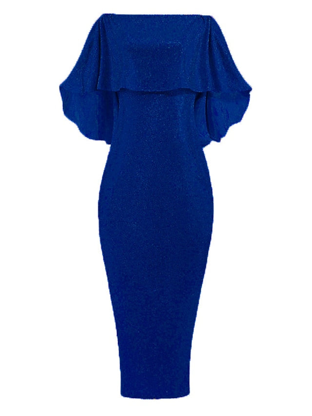 Women's Dress - Formal Party Dress Cocktail Dress Long Dress Maxi Dress Silver Black Champagne Half Sleeve Pure Color Cold Shoulder Winter Fall Spring Off Shoulder Mature Evening Party Wedding