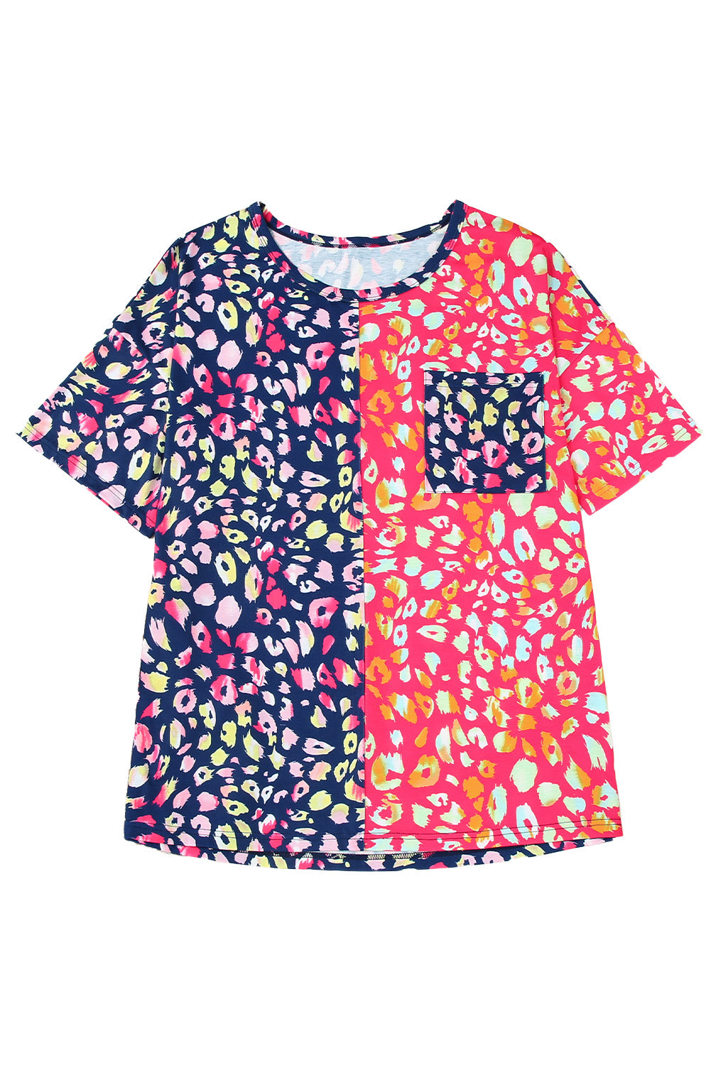 Leopard Patchwork Crew Neck Plus Size Tee