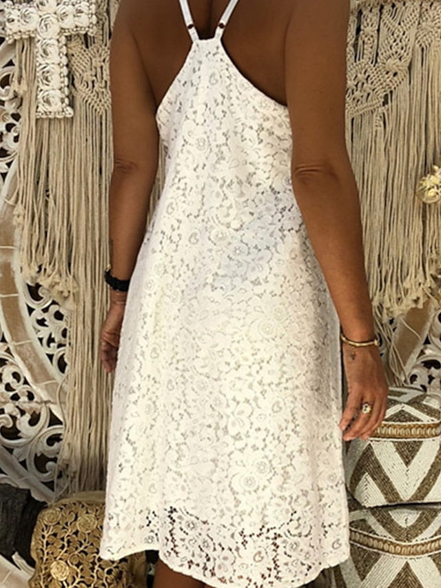 Women's Dress - White Dress Strap Dress Midi Dress Black White Pink Sleeveless Pure Color Lace Spring Summer V Neck Hot Weekend 2023 S M L XL XXL 3XL 4XL 5XL