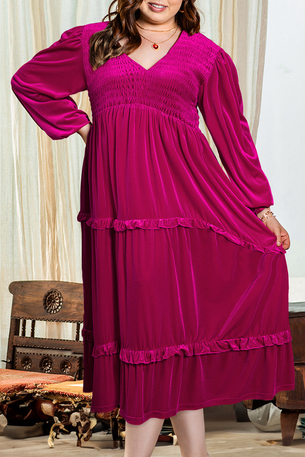 plus size smocked maxi dress
