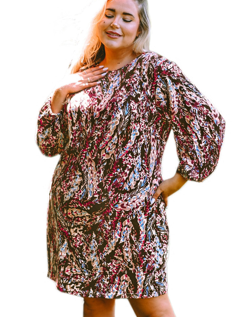 Flamboyant Crimson Curvy Floral Print Mini Dress