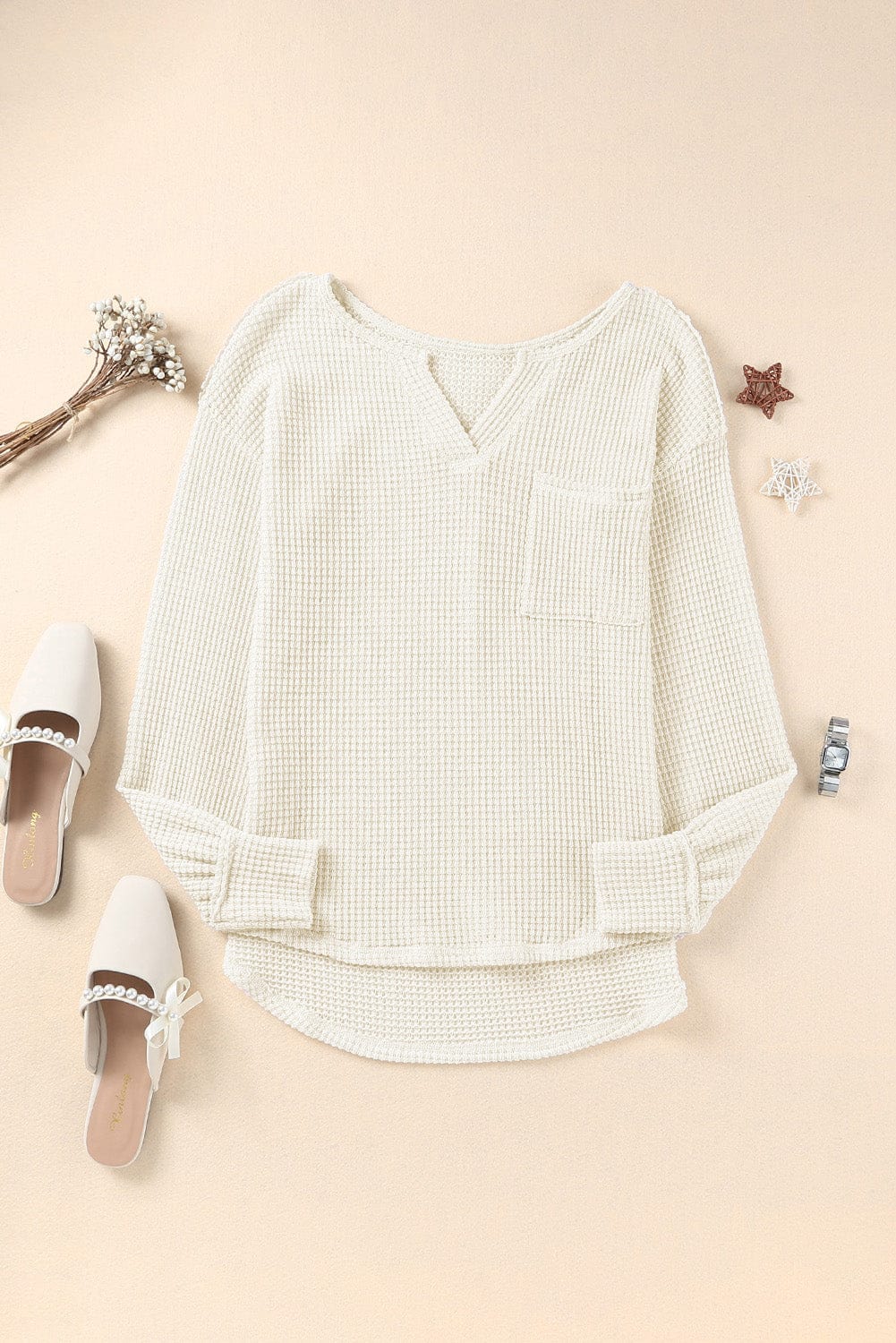 Deep V-Neck Long Sleeve Knitted Sweater