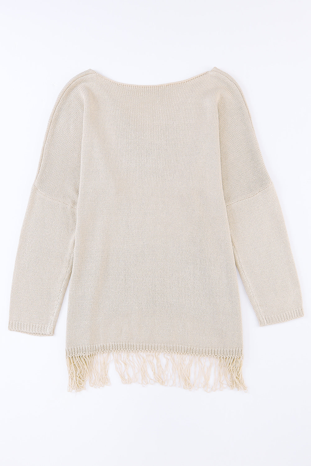 Khaki Knit Sweater with Fringe Detail for Casual Chic