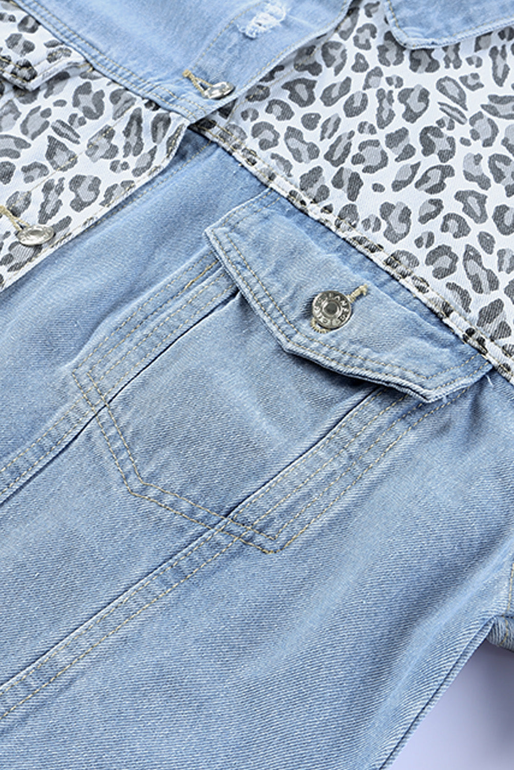 Leopard Patchwork Blue Denim Jacket for Curvy Fashionistas