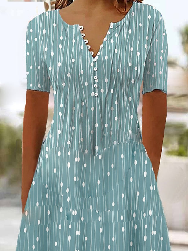 Women's Dress - Long Dress Maxi Dress Casual Dress A Line Dress Print Dress Graphic Streetwear Casual Daily Holiday Vacation Button Pocket Short Sleeve V Neck Dress Regular Fit Red Blue Dark Blue Summer
