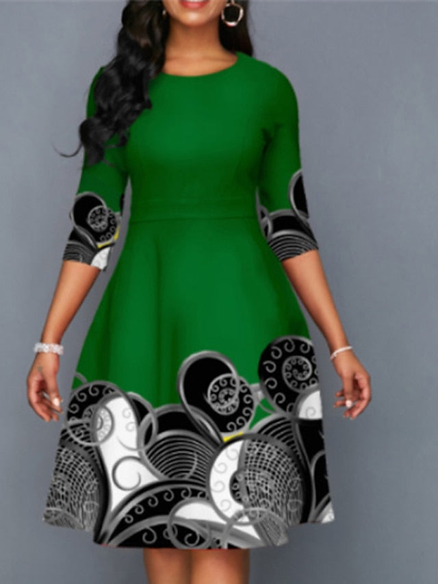 Women's Dress - Casual Dress Church Dress Midi Dress Black Yellow Pink Long Sleeve Print Print Winter Autumn Crew Neck Stylish Winter Dress Fall Dress 2023 S M L XL XXL 3XL 4XL 5XL