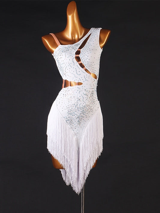 Latin Dance Dress Tassel Appliques Split Joint Women's Ladies Training Performance Sleeveless High Chinlon / Jazz - LuckyFash™