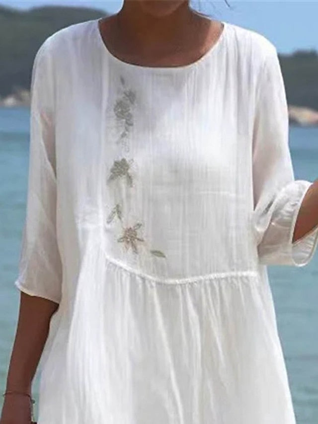 Women's Dress - Casual Dress Shift Dress Summer Dress Graphic Basic Print Crew Neck Midi Dress Fashion Basic Outdoor Daily 3/4 Length Sleeve Regular Fit White Summer Spring S M L XL 2XL