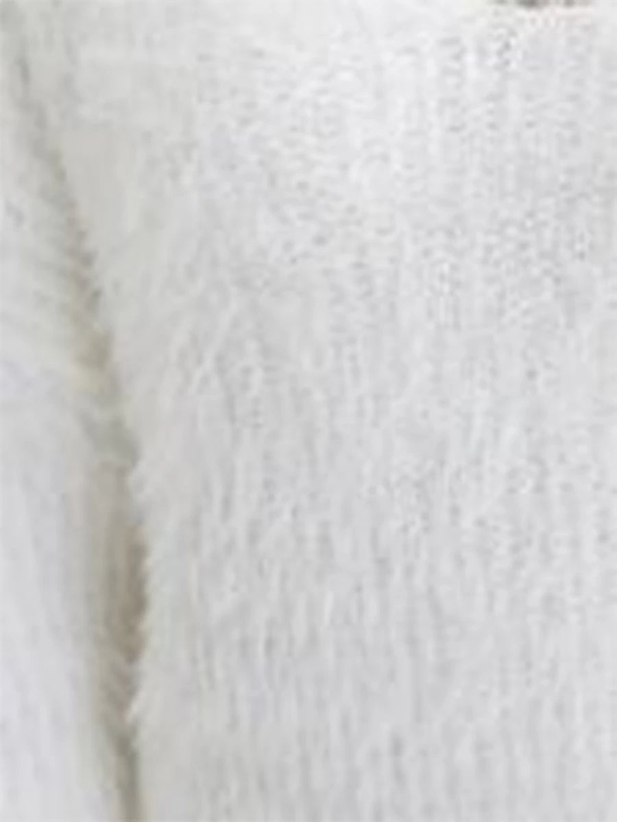 Women's Pullover Sweater Jumper Crew Neck Fuzzy Knit Cotton Blend Zipper Glitter Fall Winter Regular Date Valentine Casual Soft Long Sleeve Pure Color White Pink S M L