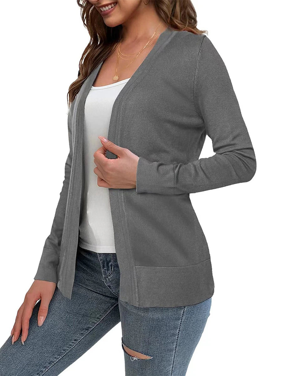 Women's Knitted Cardigan Coat Classic V Neck Long Sleeve Open Front Sweater Fall Solid Color Cardigans Wine S M L