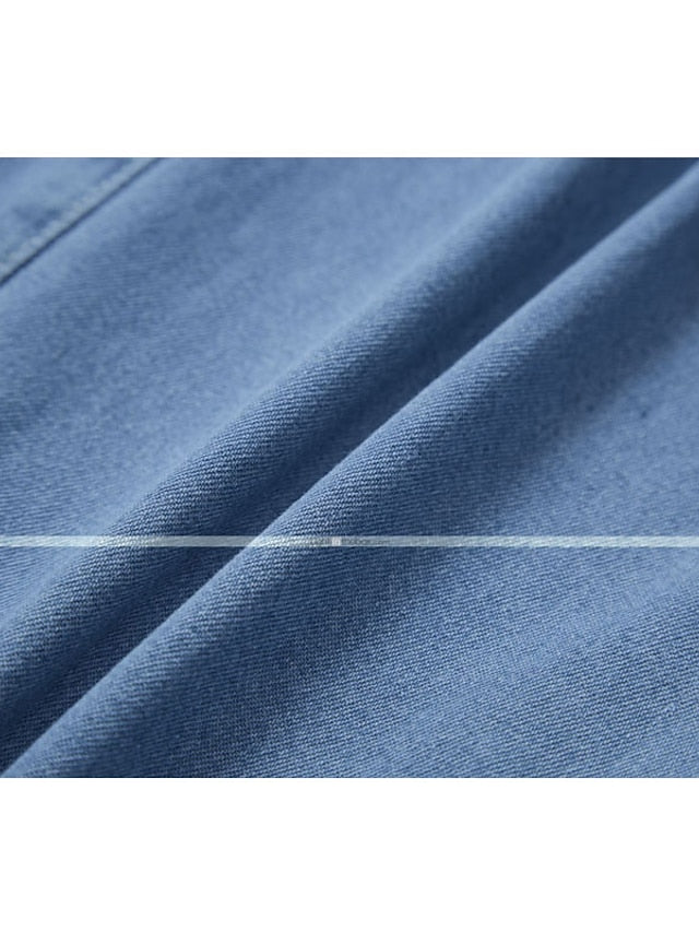 Women's Dress - Denim Shirt Dress Midi Dress Denim Hot Casual Daily Weekend Shirt Collar Pocket Rolled Cuff Short Sleeve Summer Spring 2023 Loose Fit Light Blue Pure Color S M L XL XXL