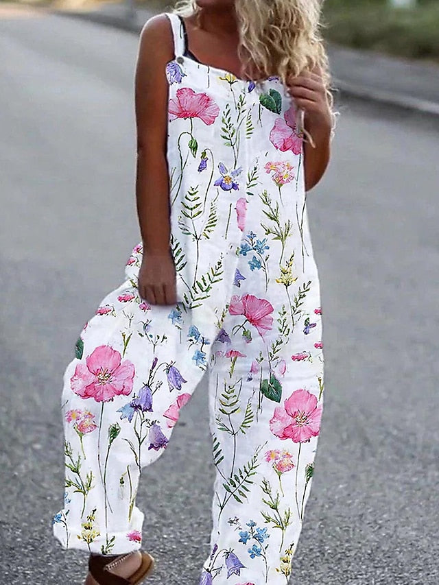 Women's Jumpsuit Solid Color Square Neck Holiday Casual Traveling Regular Fit Sleeveless S M L Summer - LuckyFash™
