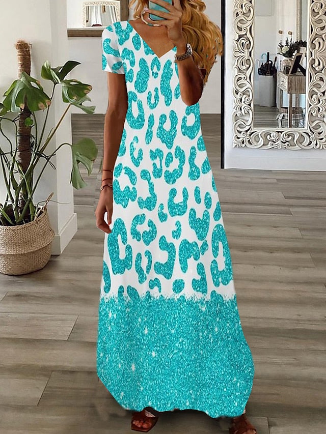 Women's Dress - Long Dress Maxi Dress Casual Dress Print Dress Graphic Marbling Fashion Modern Daily Holiday Vacation Print Short Sleeve V Neck Dress Regular Fit White Yellow Light Green Summer Spring XS S M