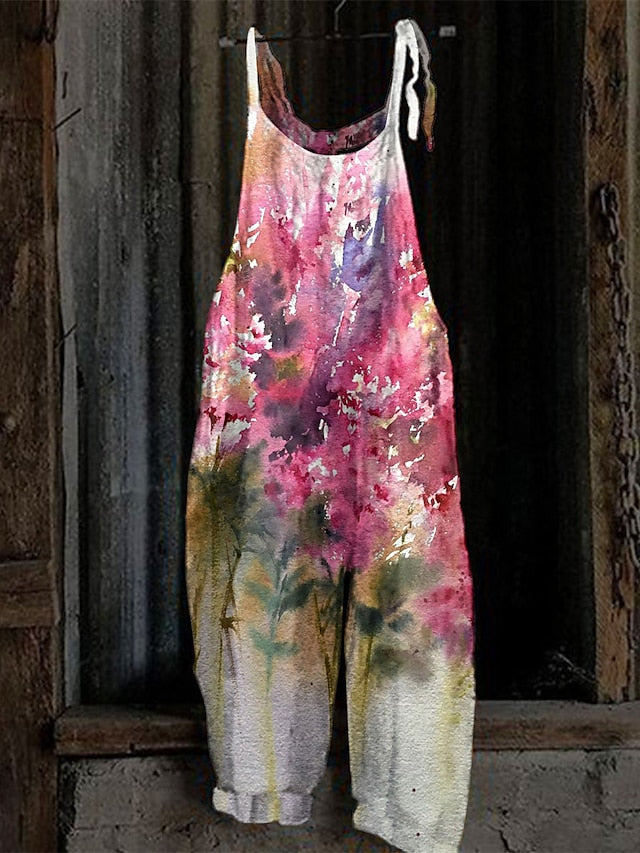 Women's Overall Print Floral Crew Neck Streetwear Daily Vacation Loose Fit Sleeveless Light Green Pink Royal Blue S M L Summer - LuckyFash™
