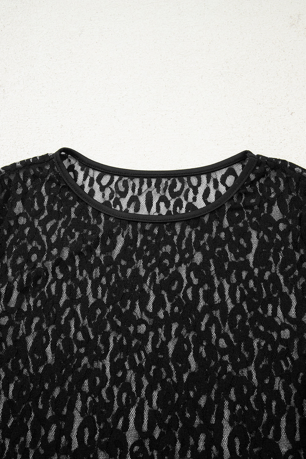 Black Leopard Pattern Sheer Mesh Long Sleeve Top