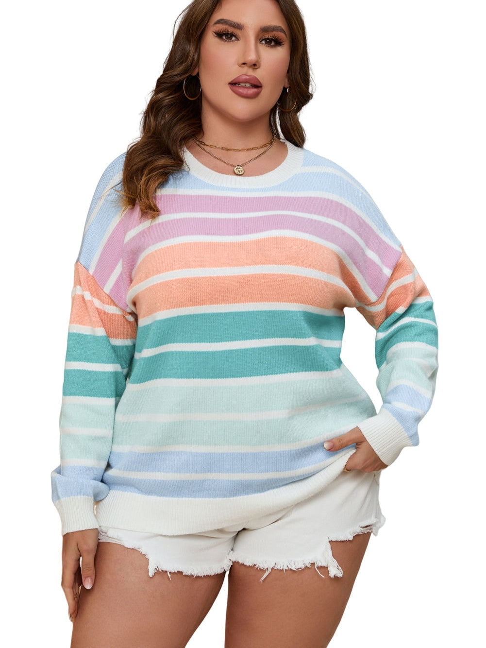 Vibrant Striped Plus Size Sweater for Winter