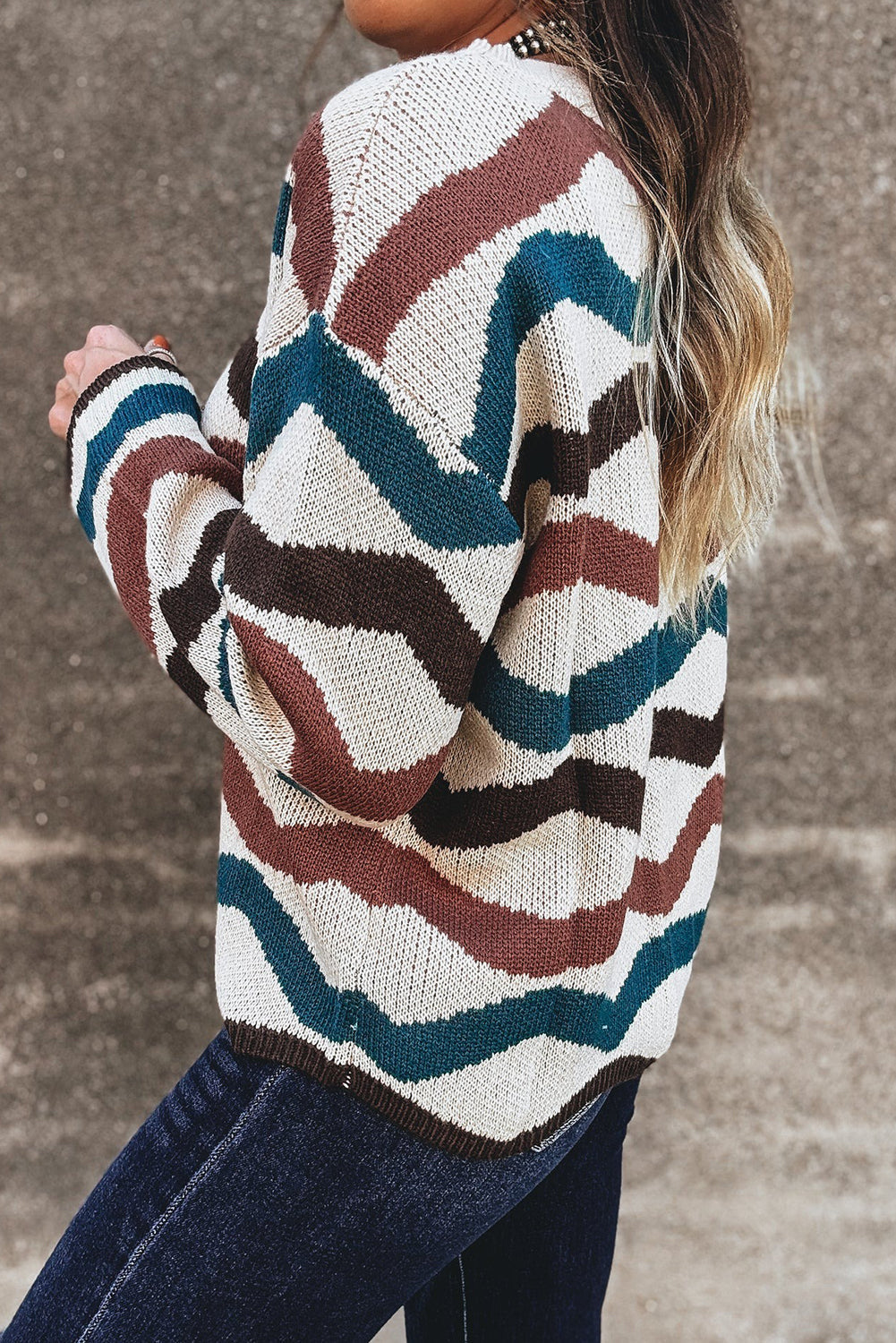 Multicolour Retro Wave Print Western Sweater