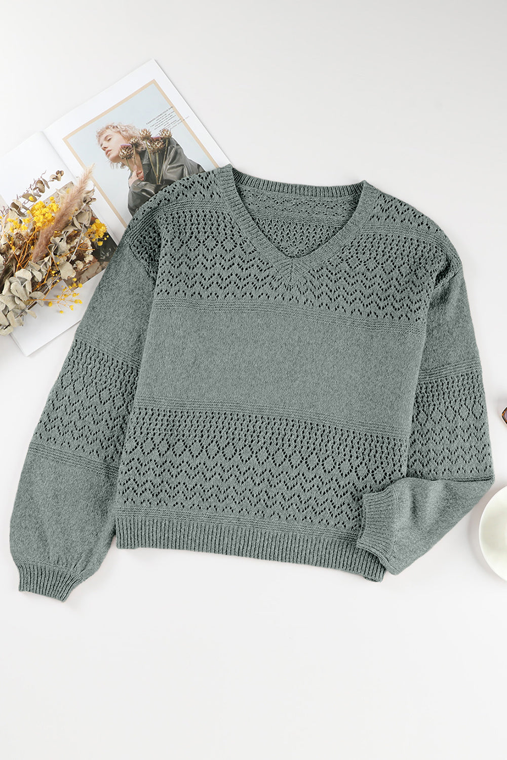 v neck drop shoulder sweater