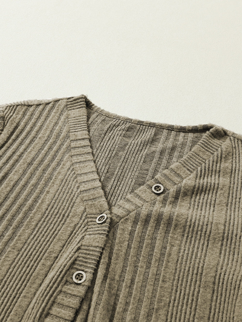 Jungle Green Ribbed Knit V-Neck Button-Up Top