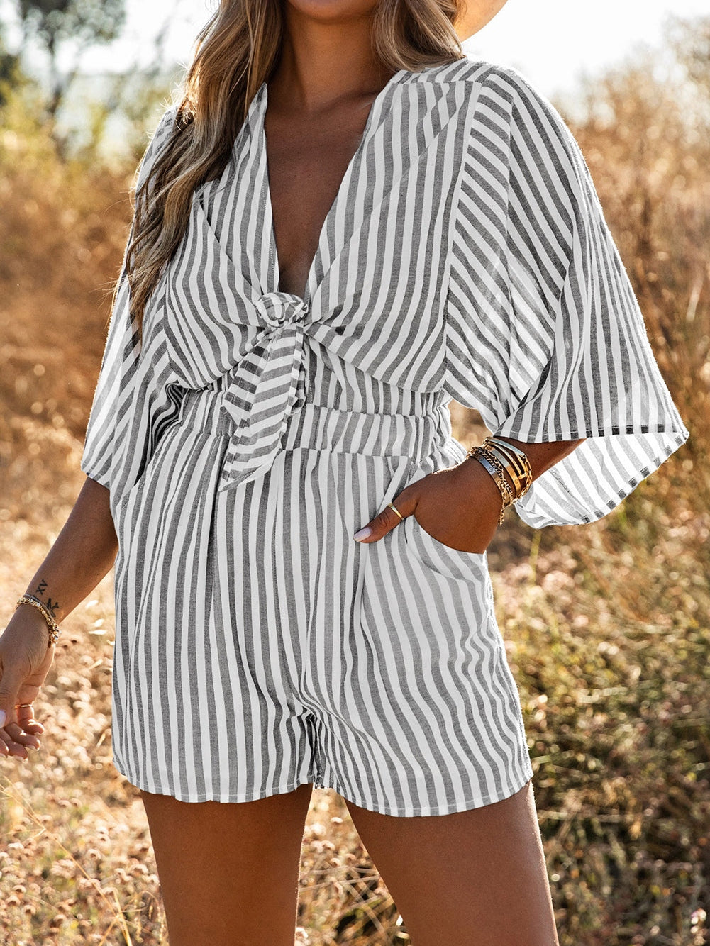 Check Print Buttons Lace-Up Shirt Dress
