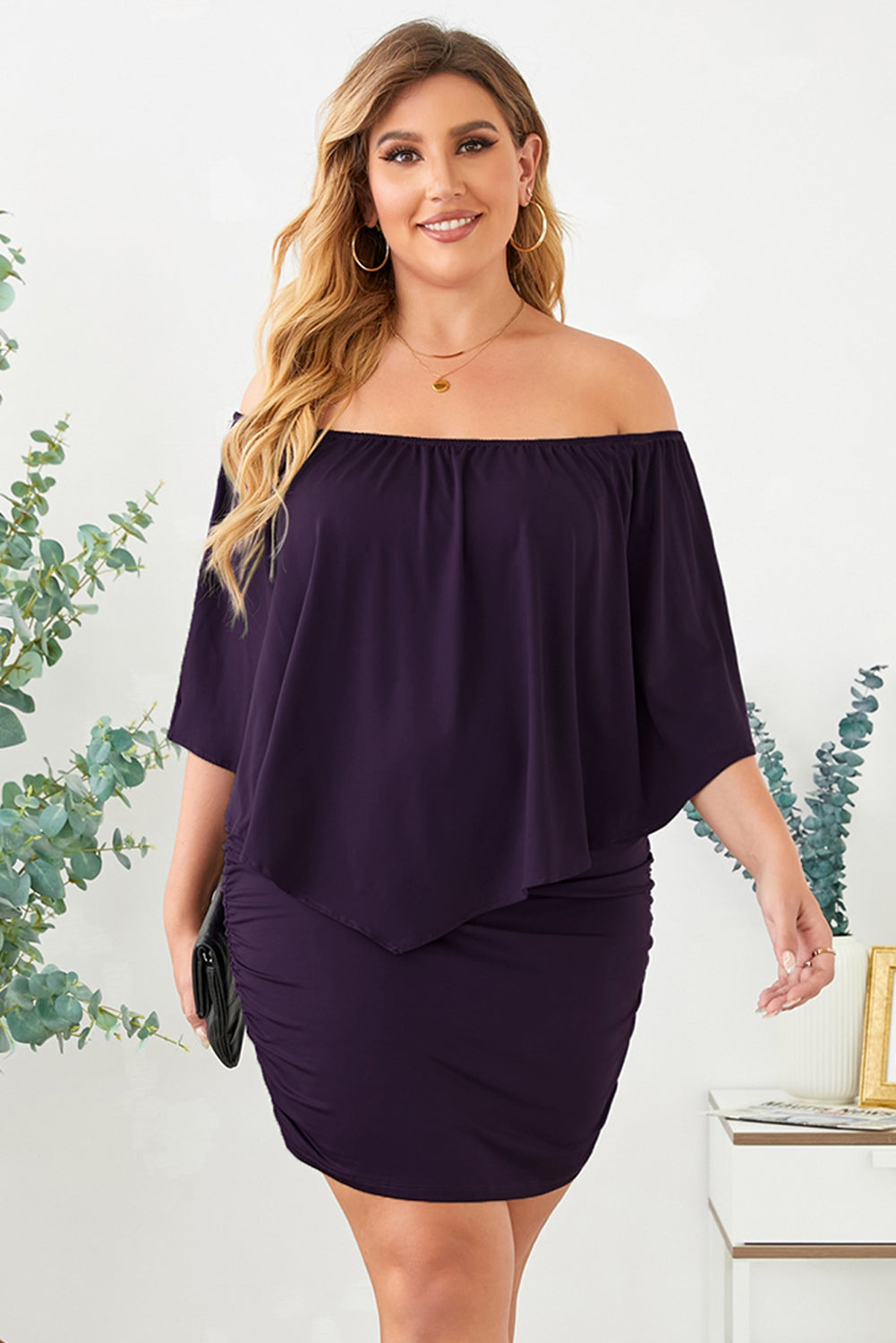 Layered Purple Plus Size Poncho Dress for Women