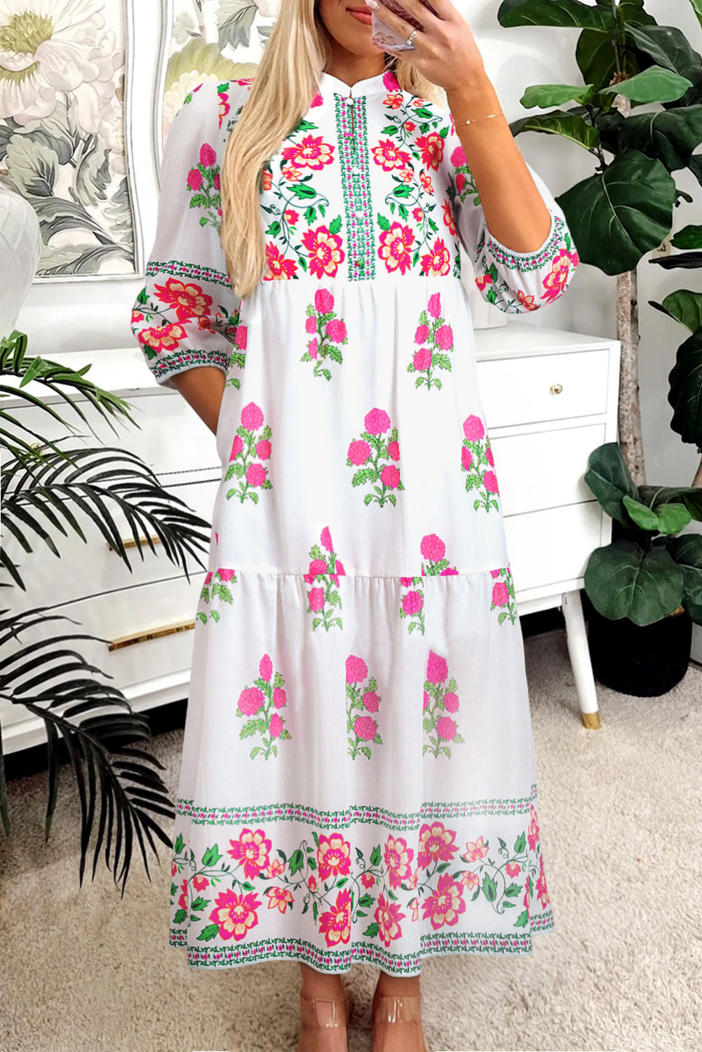 floral 3/4 sleeve maxi dress