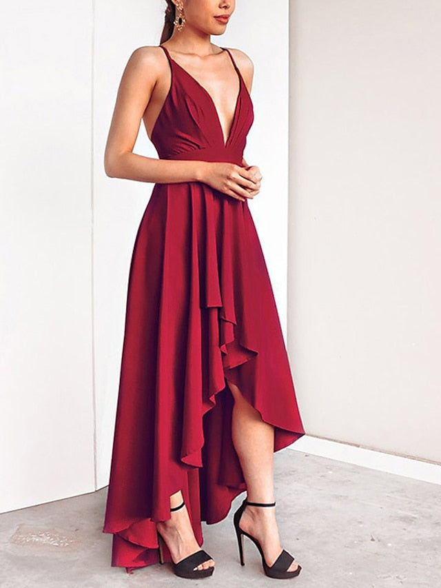 Women's Dress - Semi Formal Party Dress Swing Dress Long Dress Maxi Dress Green Black Blue Sleeveless Pure Color Layered Fall Spring Autumn V Neck S M L XL XXL 3XL