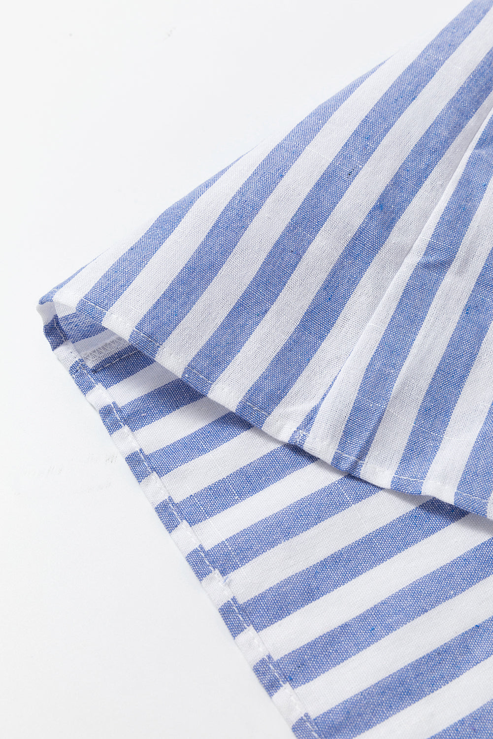 Sky Blue Embroidered Tassel Detail Striped Ruffle Sleeve Plus Blouse