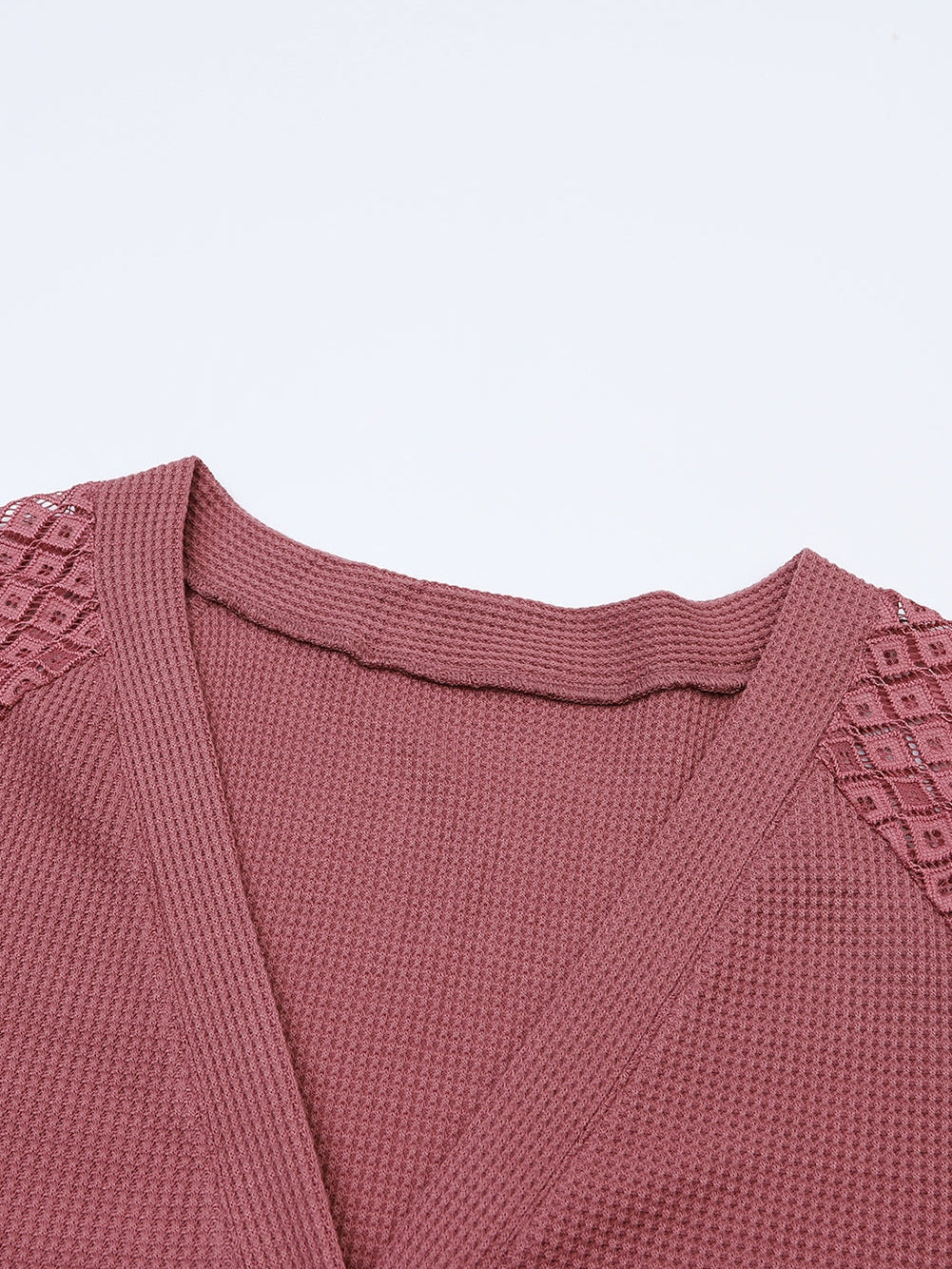 Lacy Waffle Knit Button-Up Cardigan with Long Sleeves