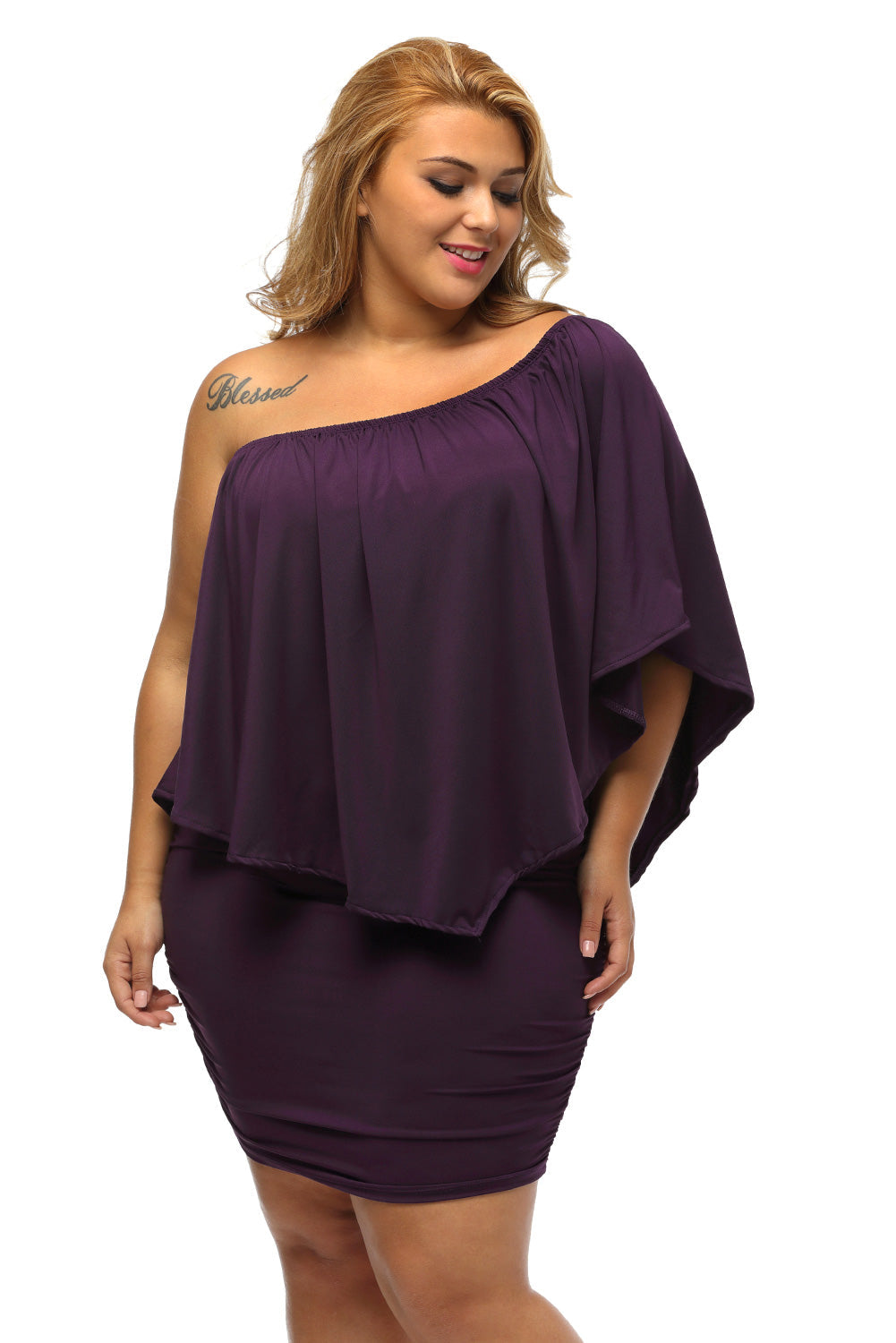 Layered Purple Plus Size Poncho Dress for Women