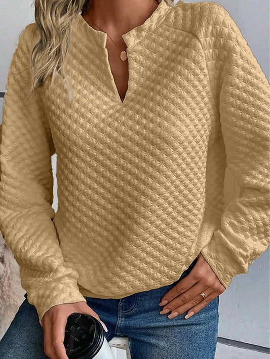 Khaki Textured Split Neck Quilted Top