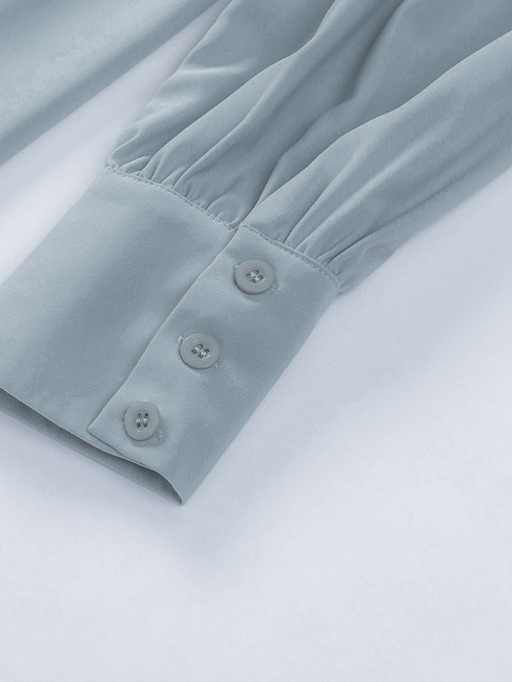 Elegant Sky Blue Puff Sleeve Polyester Blouse