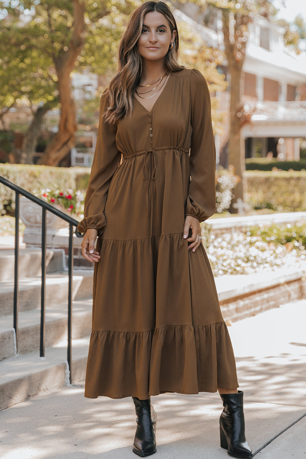 solid long sleeve maxi dress