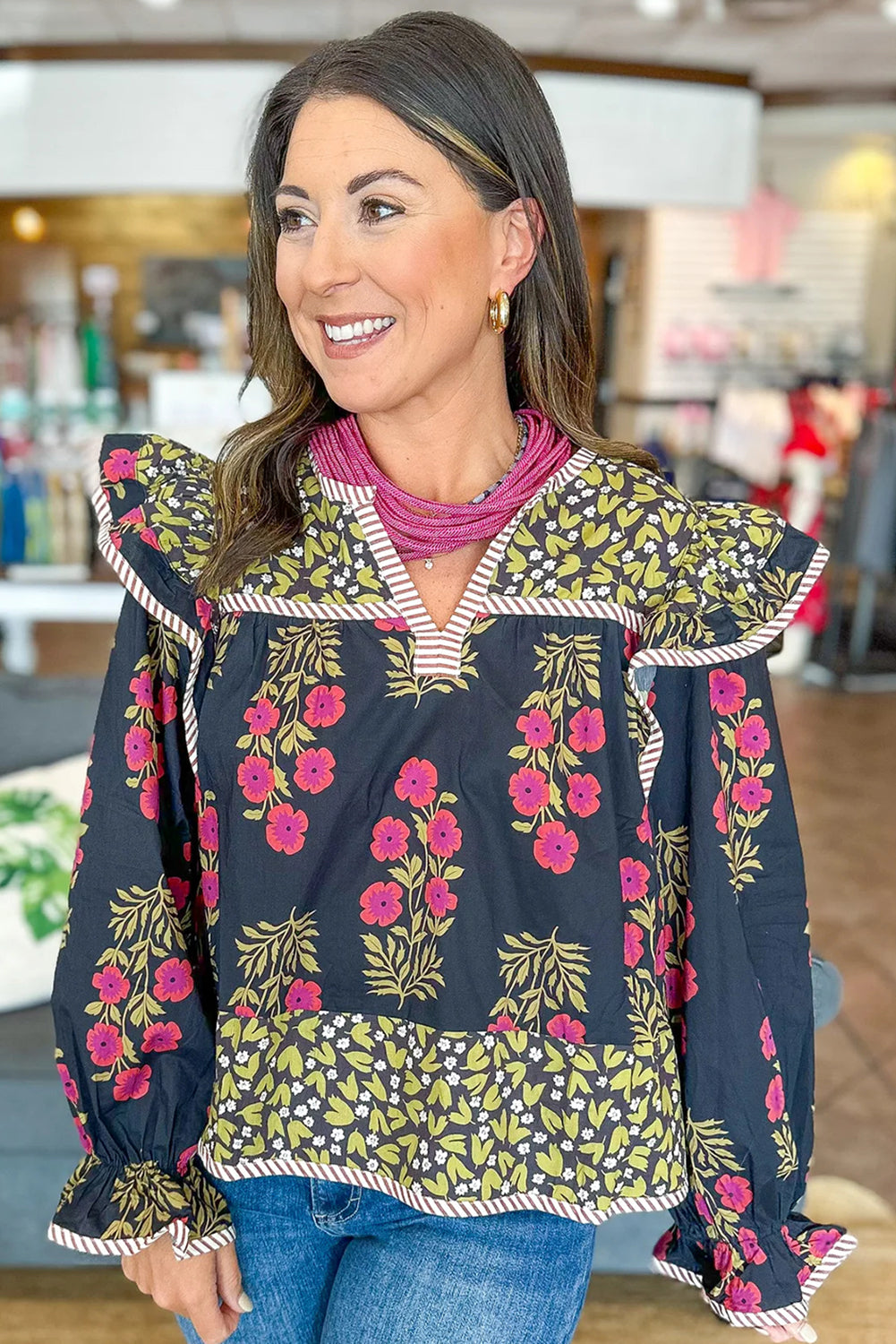 Black Midnight Florals Top