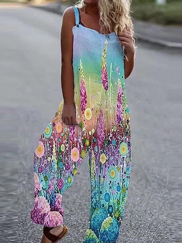 Women's Jumpsuit Solid Color Square Neck Holiday Casual Traveling Regular Fit Sleeveless S M L Summer - LuckyFash™